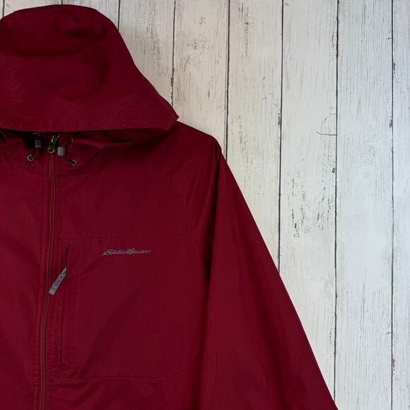 Eddie Bauer Red Packable Hooded Full Zip Waterproof Outdoors Jacket Size Large - Picture 3 of 14